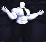 abs big_muscles big_pecs bottomwear bulge clothed clothing huge_muscles hyper hyper_muscles looking_at_viewer male muscular muscular_male nipples partially_clothed pecs simple_background solo tentacles luvian_art creepypasta slenderman humanoid big_body absurd_res digital_media_(artwork) hi_res