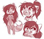 2019 ailurid anthro breasts collar cute_fangs digital_media_(artwork) dvixie eyebrows eyelashes female hi_res mammal nude open_mouth red_panda simple_background smile solo teeth tongue tongue_out white_background
