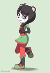 anthro black_hair blush bottomwear clothing female footwear fur green_eyes hair lipstick long_hair makeup pants shoes solo kurosznk8 activision crash_bandicoot_(series) yaya_panda bear giant_panda mammal hi_res