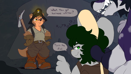 afro angry anthro areola backpack backpack_only bared_teeth belt big_breasts big_nipples boots bottomwear breasts brown_body brown_fur buttons_(nipples) candle casual_exposure casual_nudity cave chest_tuft claws clothed clothing fluffy fluffy_hair footwear fully_clothed fur gloves green_eyes grey_body grey_fur group gynomorph hair hands_on_hips handwear huge_nipples intersex long_nipples looking_at_viewer male mouse_ears navy_fur nipples pants paws pickaxe shirt shoes shortstack side_view size_difference smile smirk spots standing text topwear trio tuft white_body white_fur yellow_eyes tefemmosus lemonfaace lilithdog canid canine canis mammal mustelid naiad nimmy otter wolf absurd_res hi_res