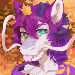 anthro blep blue_eyes claws crown detailed_background ear_piercing eyelashes fangs female finger_claws forked_tongue front_view glistening glistening_eyes green_eyes hair headgear heterochromia horn leaf nude piercing pink_tongue pupils purple_body purple_hair purple_horn solo teeth tongue tongue_out unsigned white_body white_pupils corzh77 mythology dragon eastern_dragon mythological_creature mythological_scalie scalie 1:1 absurd_res bust_portrait detailed hi_res icon portrait