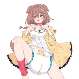 accessory blush bone_shaped_hairpin clean_diaper clothed clothing collar diaper diaper_fetish female hair_accessory hairpin jacket looking_at_viewer snaggle_tooth solo topwear wearing_diaper popokin hololive vtuber inugami_korone animal_humanoid canid canid_humanoid canine canine_humanoid dog_humanoid humanoid mammal mammal_humanoid 1:1 absurd_res hi_res