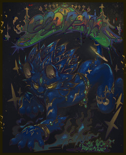 accessory adolescent all_fours anthro blue_body butt claws cute_fangs fangs femboy fur hair jewelry looking_at_viewer male necklace nude slim slim_anthro slim_male small_waist smile smiling_at_viewer solo tail teeth thin_thighs yellow_eyes young young_anthro young_male moonshen felid lion mammal pantherine hi_res