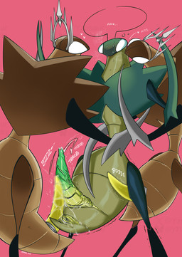 anthro anus arthropod_abdomen arthropod_abdomen_anus arthropod_abdomen_genitalia arthropod_abdomen_penis bodily_fluids brown_body genital_fluids genitals green_body group heart_symbol machine male male/male multicolored_penis penis simple_background tapering_penis trio vibrating_penis yzusaur hollow_knight:_silksong hollow_knight_(franchise) team_cherry cogwork_dancer green_prince_(hollow_knight:_silksong) arthropod insect robot robot_anthro hi_res