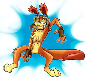 anthro male pose solo tail vermstudio jak_and_daxter naughty_dog playstation playstation_2 sony_corporation sony_interactive_entertainment daxter mammal mustelid ottsel digital_media_(artwork)