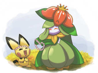 3_toes ambiguous_gender anthro biped clapping crown duo eyes_closed feet feral flower flower_crown fur happy headgear leaf plant toes white_body yellow_body yellow_fur grafayay nintendo pokemon elemental_creature flora_fauna generation_2_pokemon generation_5_pokemon lilligant pichu pokemon_(species)