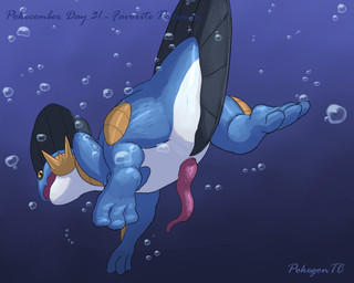 blue_body bubble cloacal_penis erection feral fin genitals head_fin looking_at_viewer looking_back looking_back_at_viewer male open_mouth orange_body orange_eyes orange_gills penis rear_view simple_background solo swimming tail tail_fin tapering_penis underwater water white_body pokegontc nintendo pokemon amphibian generation_3_pokemon pokemon_(species) swampert 2025 5:4 digital_media_(artwork) hi_res
