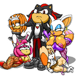 anthro big_breasts breasts bunny_costume cape cleavage clothed clothing costume exposed_breasts female group harem maid_uniform male narrow_hips nipples simple_background thick_thighs thin_calves thin_legs thin_thighs uniform wide_hips young young_anthro angelauxes sega sonic_adventure sonic_the_hedgehog_(series) amy_rose cream_the_rabbit rouge_the_bat shadow_the_hedgehog tikal_the_echidna bat echidna eulipotyphlan hedgehog lagomorph leporid mammal monotreme rabbit