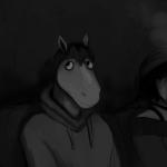 1:1 abandoned abandoned_building black_and_white canid canine canis clothed clothing comic creepy domestic_dog duo equid equine faceless_character female front_view hi_res hladilnik hoodie horse male mammal michelle_(hladilnik) monochrome snout topwear will_(hladilnik) zebra