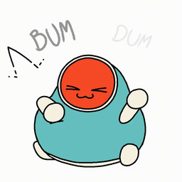 >_< ambiguous_gender belly belly_play blue_body eyes_closed feral orange_head overweight simple_background solo text white_arms white_background white_legs glutton_slugcat don-chan animate_inanimate 1:1 2026 animated english_text