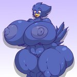 anthro areola beak big_areola big_breasts big_butt big_nipples blue_body blue_feathers breasts butt eyebrows eyelashes feathers female genitals grey_areola grey_nipples holding_breast huge_breasts huge_butt huge_hips huge_thighs hyper hyper_breasts navel nipples non-mammal_breasts non-mammal_nipples nude open_beak open_mouth pussy raised_eyebrow solo tail tail_feathers thick_thighs wide_hips yellow_beak oleanderin busty_bird avian bird corvid corvus_(genus) crow oscine passerine 1:1 2021 hi_res