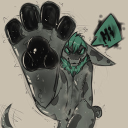 angry animal_genitalia anthro anus black_flesh bodily_fluids feet foot_fetish genital_slit genitals green_eyes long_ears looking_at_viewer male musk pawpads solo sweat paleguy grunt_(jeddy) splynter 1:1 hi_res
