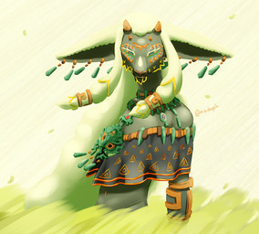 3_eyes accessory anthro armwear black_body charged_armor_(totk) clothing ear_piercing grass hair hair_accessory jewelry male multi_eye necklace piercing plant scales solo white_hair nodoph nintendo tears_of_the_kingdom the_legend_of_zelda rauru_(tears_of_the_kingdom) bovid caprine goat mammal zonai absurd_res hi_res