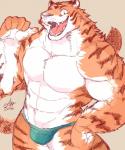 abs anthro clothing looking_at_viewer male muscular muscular_anthro muscular_male pecs pose simple_background solo underwear ginnosuke felid mammal pantherine tiger 2016 5:6 absurd_res hi_res