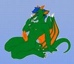 anthro ear_piercing gauged_ear grinning_at_viewer male piercing solo tail kinksiyo mythology blade_(character) dragon mythological_creature mythological_scalie scalie hi_res