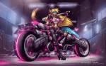 5_fingers anthro blonde_hair boots breasts clothed clothing detailed_background female fingers footwear hair high_heeled_boots high_heels inside legwear motorcycle shoes solo thigh_boots thigh_highs vehicle jesonite domestic_cat felid feline felis mammal 2019 digital_media_(artwork)