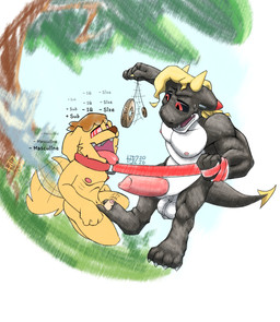 4_fingers 4_toes anthro anthro_on_anthro art_block attribute_theft balls big_balls big_penis bodily_fluids collar dominant dominant_male duo feet fingers fish_eye_view genitals genitals_shrinking group growth humanoid_genitalia humanoid_penis hypnosis hypnotic_eyes intelligence_loss kneeling larger_dom larger_male leash leash_pull leashed_collar leashed_male looking_at_another looking_pleasured male male/male mind_control muscle_growth muscle_theft muscles_shrinking nipples pendulum pendulum_swing penis penis_shrinking ringed_eyes size_difference standing submissive submissive_male sweat sweatdrop tail tail_motion tailwag text toes tongue tongue_out trio valken_holmes mythology henry_(centertale) bird_dog canid canine canis domestic_dog dragon golden_retriever hunting_dog mammal mythological_creature mythological_scalie retriever scalie character_request english_text hi_res watermark