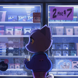anthro beverage biped brown_body brown_fur bubble_tea clothing container cup dessert disposable_cup eyelashes eyeliner female food freezer fur hair ice_cream jacket looking_aside makeup short_hair solo store text topwear whiskers itsdanfango jalei_(itsdanfango) domestic_cat felid feline felis mammal 1:1 2020 english_text hi_res