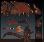 2023 anthro black_background black_body black_border black_scales blackchaos666 border brown_body brown_scales digitigrade dragon gradient_background hi_res horn jaw long_tail male membrane_(anatomy) membranous_wings model_sheet mythological_creature mythological_scalie mythology plated_scales rear_view red_body scales scalie scaly_tail simple_background snout solo spines standing strong_scales tail text url watermark wings