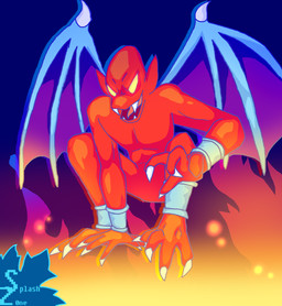 anklet anthro bracelet empty_eyes fangs featureless_chest featureless_crotch humanoid_pointy_ears jewelry male membrane_(anatomy) membranous_wings nude pointy_ears red_body solo teeth wings splashz0ne capcom demon's_crest gargoyle's_quest ghosts_'n_goblins firebrand demon gargoyle red_arremer hi_res