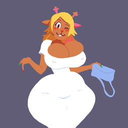 anthro big_breasts breasts female female/female huge_breasts huge_hips hyper hyper_breasts hyper_hips solo thick_thighs wide_hips help44com deltarune undertale_(series) noelle_holiday humanoid 1:1 hi_res