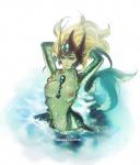 adjusting_hair between_breasts black_sclera blonde_hair breasts female fish_tail gem hair hands_behind_head lips long_hair looking_at_viewer monster_girl_(genre) nipples orange_eyes partially_submerged scales simple_background solo split_form water wet white_background yellow_eyes jadenplum league_of_legends riot_games tencent nami_(lol) humanoid marine merfolk hi_res