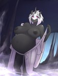 anthro areola bathrobe belly big_belly big_breasts black_nipples breasts clothing female genitals horn hot_spring huge_breasts looking_at_viewer navel nipples nude outie_navel pregnant pregnant_anthro pregnant_female purple_eyes pussy robe solo undressing water da3rd friendship_is_magic hasbro my_little_pony mythology fan_character s.leech_(oc) equid equine mammal mythological_creature mythological_equine unicorn absurd_res hi_res