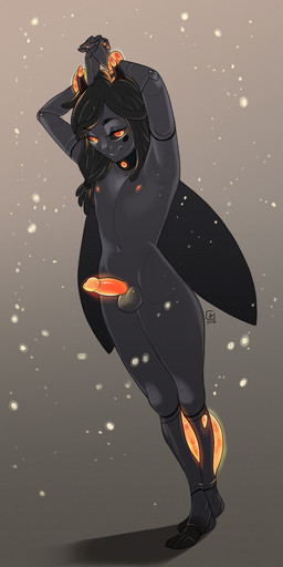 balls black_balls collar cybernetics dreadlocks erection femboy genitals glowing glowing_eyes glowing_genitalia glowing_penis grey_background hair humanoid_genitalia humanoid_penis machine male nipples orange_balls orange_eyes penis simple_background solo furlana cyborg humanoid unknown_species 2016 digital_media_(artwork) hi_res shaded