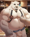 anthro belly bulge clothing detailed_background humanoid_hands kemono male musclegut muscular nipples overweight overweight_male solo underwear white_body hfengfffff bear mammal polar_bear ursine 2023 5:6 absurd_res hi_res