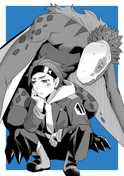 accessory angry bruised bruised_face crouching duo feral headband male wings hase_popopo bandai_namco digimon digimon_beatbreak raito_souda digimon_(species) human mammal rhamphomon scalie absurd_res hi_res