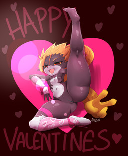 black_body blonde_hair bottom_heavy breasts eyelashes featureless_breasts female genitals gesture grey_body hair hand_gesture heart_background heart_symbol holidays humanoid_pointy_ears long_hair looking_at_viewer navel nipple_outline nude open_mouth open_smile pink_background pointy_ears ponytail prehensile_hair raised_leg red_eyes shortstack simple_background small_breasts smile snaggle_tooth solo text thick_thighs v_sign vulva wide_hips yellow_sclera conditional_dnp jaynatorburudragon nintendo the_legend_of_zelda twilight_princess valentine's_day midna humanoid imp twili absurd_res hi_res