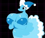 anthro areola arm_under_breasts big_areola big_breasts big_eyes blue_clothing blue_dress breasts clothed clothing dress female female_anthro fool's_hat geometric_background grid_background hat headgear headwear huge_breasts looking_aside mouthless no_irises pattern_background prayer_hands simple_background snout topless topless_anthro topless_female water anonymous_artist deltarune undertale_(series) darkner elemental_creature mizzle_(deltarune) water_creature 2025 digital_media_(artwork) portrait three-quarter_portrait