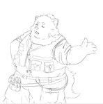 anthro belly belt clothing jewelry locksmith male necklace one_eye_closed overweight overweight_male solo tool_belt tools topwear vest wink qinchn18 lifewonders live_a_hero yohack canid canine canis domestic_dog mammal nordic_sled_dog samoyed spitz line_art monochrome