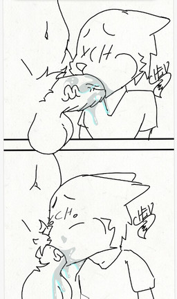anthro balls big_balls big_penis bodily_fluids cheek_bulge erection fellatio female forced forced_oral fur genitals intersex intersex/male male male/female oral penile penis pubes saliva sex white_body white_fur foxchen fem_(foxchen) ych_(character) canid canine domestic_cat felid feline felis fox mammal comic