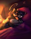 bed bedroom brown_eyes butt cutie_mark duo eye_contact feathered_wings feathers female fur furniture happy intimate looking_at_another male male/female on_bed pillow romantic romantic_ambiance smile wings woofarin hasbro my_little_pony fan_character radiant_star rune_riddle equid equine horse mammal pony hi_res