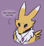 anthro black_nose black_sclera blush collar fur gender_symbol intersex_symbol jewelry neck_tuft necklace solo symbol tuft yellow_body yellow_fur shenzaibird bandai_namco digimon viera_ashe canid digimon_(species) mammal renamon