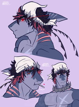 alternate_species anthro big_muscles big_pecs butler crossgender ftm_crossgender furrification male muscular pecs haydenskull mihoyo zenless_zone_zero ellen_joe aquatic fish shark thiren absurd_res hi_res