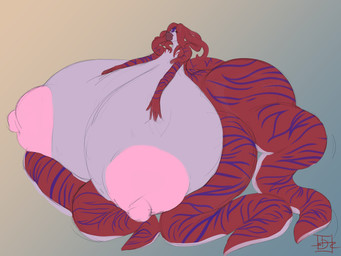 anthro areola big_areola big_breasts big_butt big_nipples blue_stripes breasts butt female hair hand_on_breast huge_areola huge_breasts huge_nipples hyper hyper_areola hyper_breasts hyper_nipples legless lips long_hair looking_at_viewer nipples skinny_female solo stripes tentacles thick_lips dotintheparadox aquatic cephalopod coleoid mollusk octopodiform octopus 4:3 hi_res