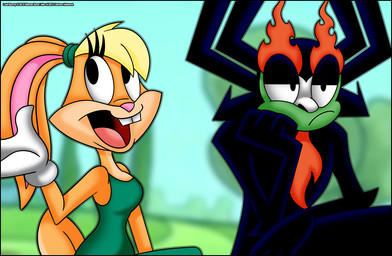 annoyed anthro blurred_background bored duo female grumpy outside plant samurai sky talker tree warrior verona7881 looney_tunes samurai_jack the_looney_tunes_show warner_brothers aku lola_bunny lagomorph leporid mammal rabbit 2012