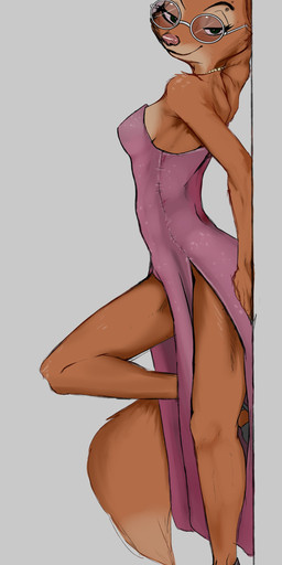 anthro bedroom_eyes breasts clothed clothing dress eyebrow_piercing eyewear facial_piercing female footwear fur glasses half-closed_eyes high_heels jewelry looking_at_viewer narrowed_eyes necklace orange_body orange_fur piercing round_glasses seductive shoes simple_background smile solo tail theunnoticedone dreamworks the_bad_guys diane_foxington canid canine fox mammal absurd_res digital_media_(artwork) hi_res