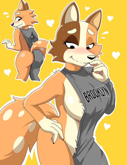 anthro big_breasts bodily_fluids bottomless breasts butt clothed clothing exposed_butt female fur half_clothed half_naked heart_symbol mature_female mostly_nude orange_body partially_clothed side_boob solo sweat sweater sweater_only thick_thighs topwear topwear_only wide_hips zebra10045 bluey_(series) brooklyn_sweater ludo_studio meme_clothing chilli_heeler australian_cattle_dog canid canine canis cattledog domestic_dog herding_dog mammal pastoral_dog 2025 digital_media_(artwork) hi_res meme