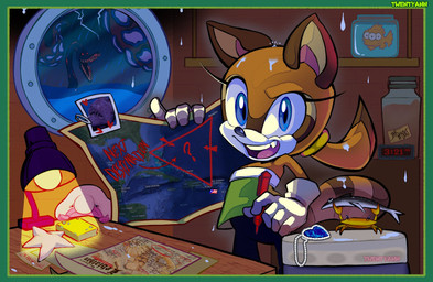 anthro blue_eyes clothing female fur gloves handwear map night orange_body orange_fur sea solo water twentyann sega sonic_the_hedgehog_(series) marine_the_raccoon aquatic arthropod asterozoan crab crustacean decapod echinoderm fish malacostracan mammal monster procyonid raccoon starfish 2025 hi_res