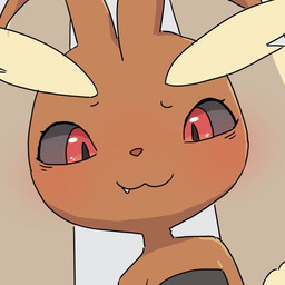:3 ambiguous_gender anthro black_sclera blush brown_body close-up clothing cute_fangs eyebrows eyelashes fangs fur raised_eyebrow red_eyes simple_background smug solo tan_body tan_fur teeth hurai_of_kaki nintendo pokemon generation_4_pokemon lopunny pokemon_(species) 1:1 2025 digital_media_(artwork) portrait