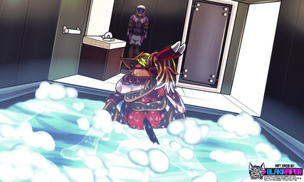 3_toes 4_toes 5_fingers anthro armor bath bathing bathing_together bathroom blush brown_body brown_fur brown_hair bubble duo eyes_closed feet female fingers fur hair hands_behind_back kissing male male/female nude on_lap paws qr_code red_body sex sitting_on_lap toes water wet wet_body white_hair meowtinz aquatic canid canine fish fox mammal manta_ray ray_(fish) 5:3 absurd_res detailed digital_media_(artwork) hi_res