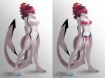 2017 4_toes absurd_res anthro areola biped blacktip_reef_shark blush breasts carcharhinus claws clothed clothing feet female fish genitals gradient_background hair hi_res looking_at_viewer marine meeka_(spiko) multiple_poses navel nipple_outline nipples non-mammal_breasts non-mammal_nipples nude off/on pink_nipples ponytail pose pussy red_hair reef_shark requiem_shark shark shnider simple_background smile solo standing tail toe_claws toes