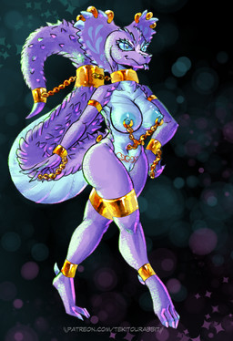 breasts chain female furgonomic_piercing furgonomics genitals gold_(metal) gold_jewelry jewelry linked_nipples linked_piercing nipple_chain nipple_piercing nipple_to_navel nipples piercing snake_hood snake_hood_piercing solo vulva womb_tattoo tekitourabbit_(artist) fern_(fern_anne) cobra reptile scalie snake