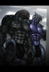 2022 2_horns abs alien anthro arbiter_(halo) areola arm_around_shoulders balls barbell_piercing biceps big_balls big_penis biped black_bars blush blush_lines bodily_fluids bulge cellphone clothed clothing conditional_dnp detailed_bulge dragon duo ear_piercing ear_ring electronics english_text flaccid genital_outline genitals halo_(series) hi_res holding_object holding_phone horn huge_balls letterbox male male/male microsoft mirror muscular muscular_anthro muscular_male mythological_creature mythological_scalie mythology nipple_barbell nipple_piercing nipples orange_eyes pecs penis penis_outline phone piercing prehensile_tail purple_eyes ren_(renthedragon) renthedragon ring_piercing sangheili scalie scar selfie smartphone sweat tail text thong topless underwear xbox_game_studios