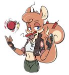 anthro blue_eyes bomb buckteeth burning clothed clothing dog_tags dynamite explosives female gloves half-closed_eyes handwear lighter match midriff narrowed_eyes navel simple_background smile smirk solo teeth tomboy white_background beezii cherry_bomb_(beezii) mammal rodent sciurid 2020