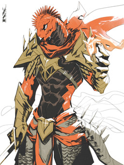abs anthro armor black_underbelly bottomwear breastplate chainmail cloak clothing fire gauntlets gloves handwear head_spikes holding_object holding_weapon loincloth male muscular muscular_anthro muscular_male red_body red_scales scales solo spikes spikes_(anatomy) tail weapon lagoon_xvi divinity:_original_sin_2 divinity_(series) the_red_prince lizard_(divinity) lizardman scalie 3:4 hi_res