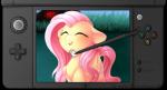 2018 alpha_channel blush crossover cutie_mark electronics equid equine eyelashes eyes_closed feathered_wings feathers female fluttershy_(mlp) friendship_is_magic game_console grass hair hasbro heart_symbol makeup mammal mascara my_little_pony mythological_creature mythological_equine mythology nintendo nintendo_3ds nintendo_ds_family open_mouth open_smile outside pegasus petting pink_hair plant pokemon pokemon_refresh portrait scarlet-spectrum smile solo stylus text three-quarter_portrait tongue tree watermark wings